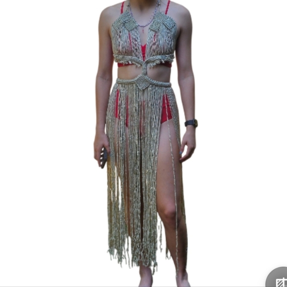 Dresses & Skirts - Macrame Fringe Halter Cover Up Dress